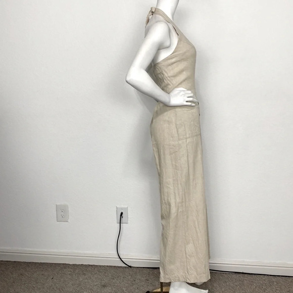 LaScana Cream Linen Blend Button Down Halter Neck Wide Leg Jumpsuit Size 12 - Picture 8 of 10